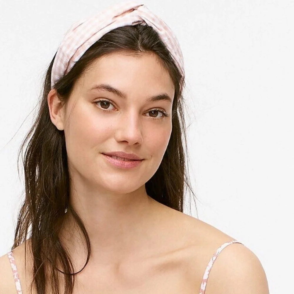 NWT J. Crew  Gingham Turban Headband Warm Clay